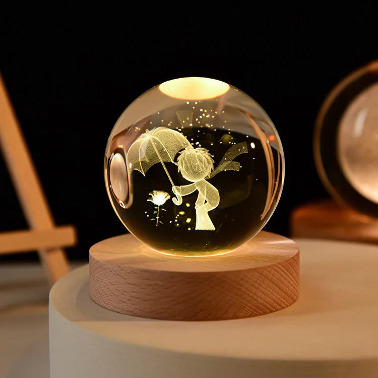 6cm 3D Crystal Ball Glass Warm Night Light.