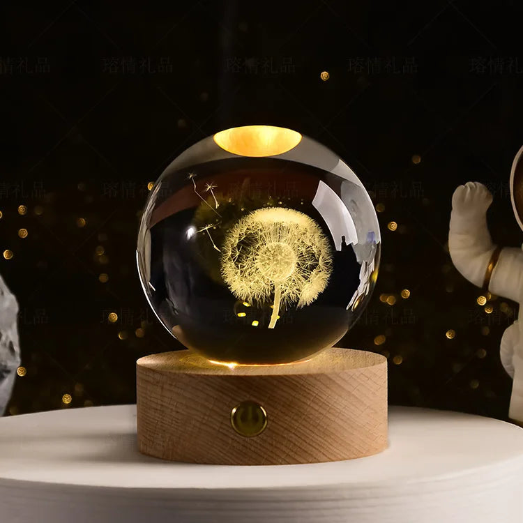 6cm 3D Crystal Ball Glass Warm Night Light.