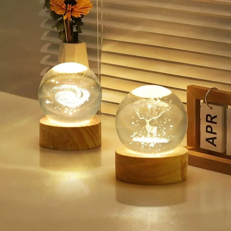 6cm 3D Crystal Ball Glass Warm Night Light.