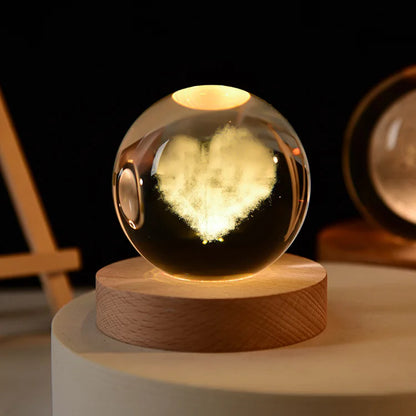 6cm 3D Crystal Ball Glass Warm Night Light.